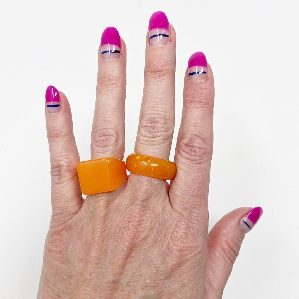 Orange Chunky Acrylic Statement Ring Set of 2 Size 7